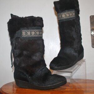$399 TECNICA Skandia Made in Italy Black Goat FUR Snow Apri Boots Sz 40 US 9